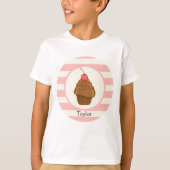 Chocoladecupcake met Cherry & Pink Stripes T-shirt (Voorkant)