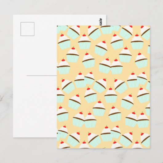 Chocoladecupcake met crème en kersen op de top briefkaart (Voorkant / Achterkant)