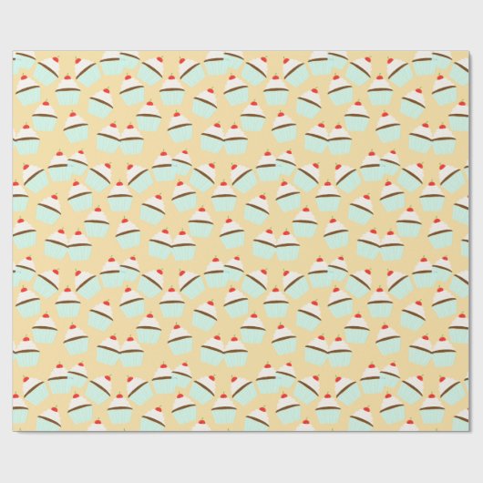 Chocoladecupcake met crème en kersen op de top cadeaupapier (Vlak)