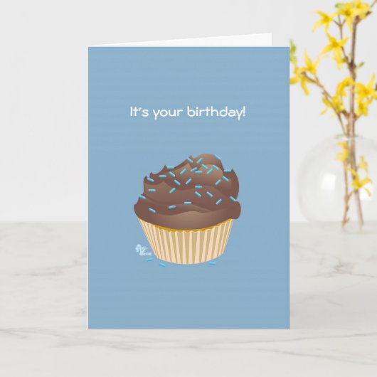 Chocoladecupcake Verjaardag Kaart (Gele Bloem)