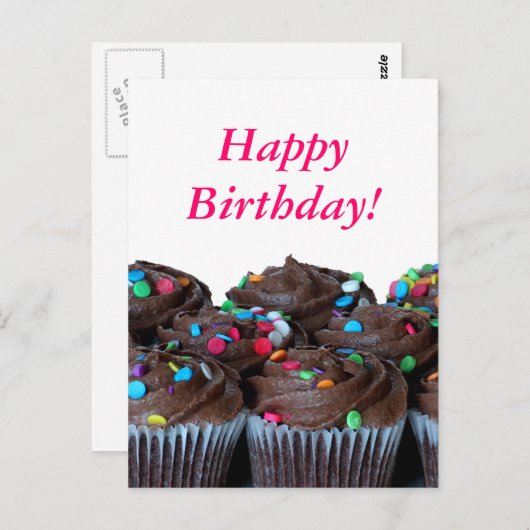 Chocoladecupcakes Happy Birthday Briefkaart (Voorkant / Achterkant)