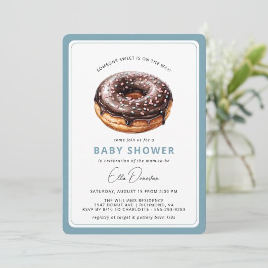Chocoladedonut | Schattige Blue Boy Baby shower Kaart (Staand voorkant)