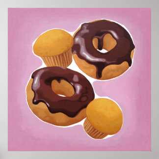 Chocoladedonuts en muffin poster