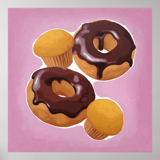 Chocoladedonuts en muffin poster (Voorkant)