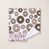 Chocoladedonuts, karameldonuts, ijs, Jouw naam Bad Handdoek (Wasdoekje)