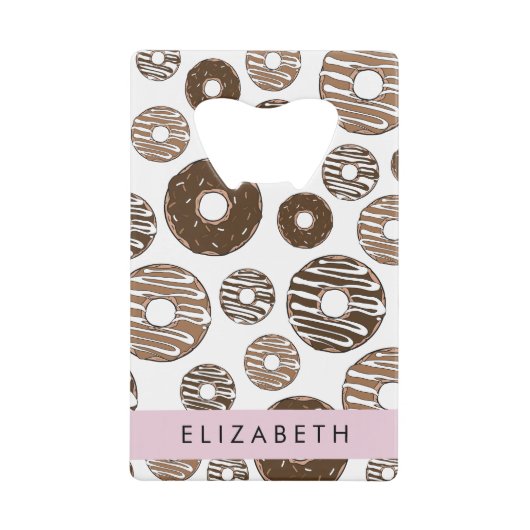 Chocoladedonuts, karameldonuts, ijs, Jouw naam Creditkaart Flessenopener (Voorkant)