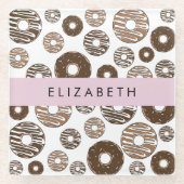 Chocoladedonuts, karameldonuts, ijs, Jouw naam Glazen Onderzetter (Voorkant)