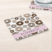 Chocoladedonuts, karameldonuts, ijs, Jouw naam Kartonnen Onderzetters (Schuin)