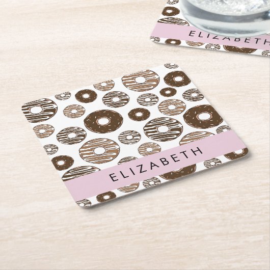 Chocoladedonuts, karameldonuts, ijs, Jouw naam Kartonnen Onderzetters (Schuin)