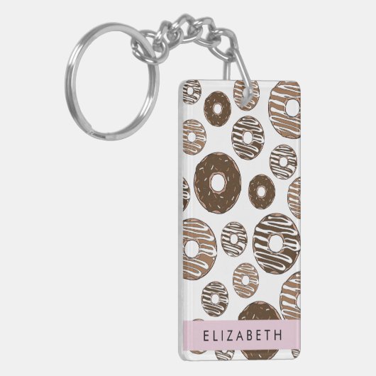Chocoladedonuts, karameldonuts, ijs, Jouw naam Sleutelhanger (Voorkant Links)