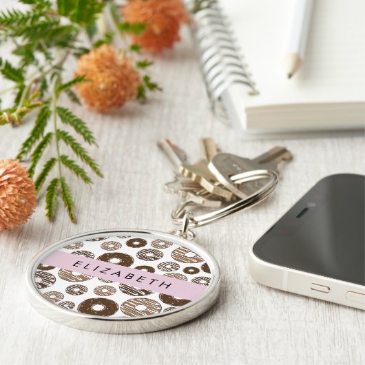 Chocoladedonuts, karameldonuts, ijs, Jouw naam Sleutelhanger (Zijkant)