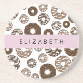 Chocoladedonuts, karameldonuts, ijs, Jouw naam Zandsteen Onderzetter (Voorkant)