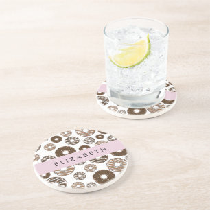 Chocoladedonuts, karameldonuts, ijs, Jouw naam Zandsteen Onderzetter