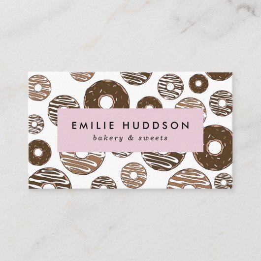 Chocoladedonuts, zoet, keukenwinkel, banketbakkers visitekaartje (Voorkant)