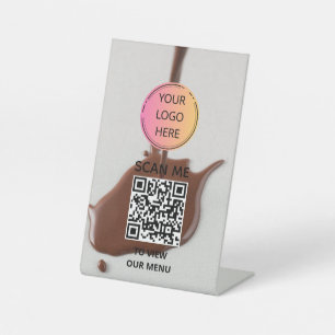 Chocoladedruppel QR Menu Sign Reclamebord Met Voetstuk