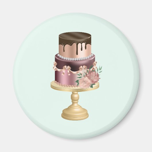 Chocoladedruppels en Roos Gouden Luxe Cake Magneet (Voorkant)