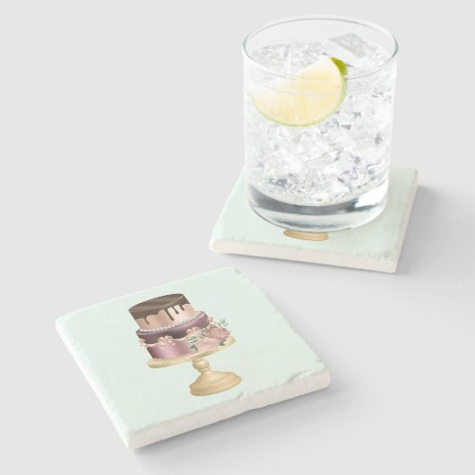 Chocoladedruppels en Roos Gouden Luxe Cake Stenen Onderzetter (Zijkant)