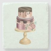 Chocoladedruppels en Roos Gouden Luxe Cake Stenen Onderzetter (Voorkant)