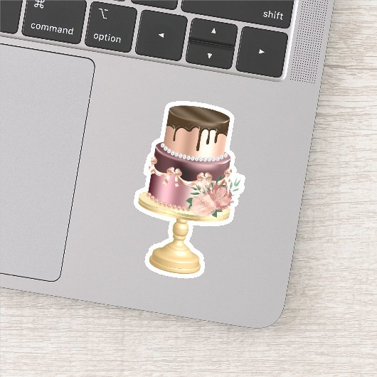 Chocoladedruppels en Roos Gouden Luxe Cake Sticker (Detail)