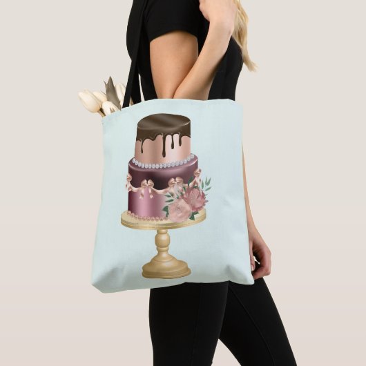 Chocoladedruppels en Roos Gouden Luxe Cake Tote Bag (Dichtbij)