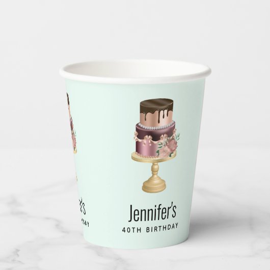 Chocoladedruppels en Roos Gouden Luxe Cake Verjaar Papieren Bekers (Achterkant)