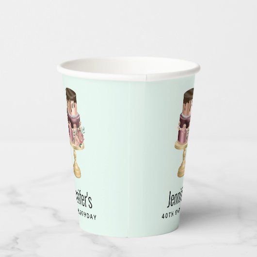 Chocoladedruppels en Roos Gouden Luxe Cake Verjaar Papieren Bekers (Rechts)