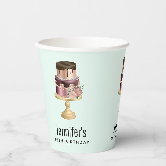 Chocoladedruppels en Roos Gouden Luxe Cake Verjaar Papieren Bekers (Voorkant)