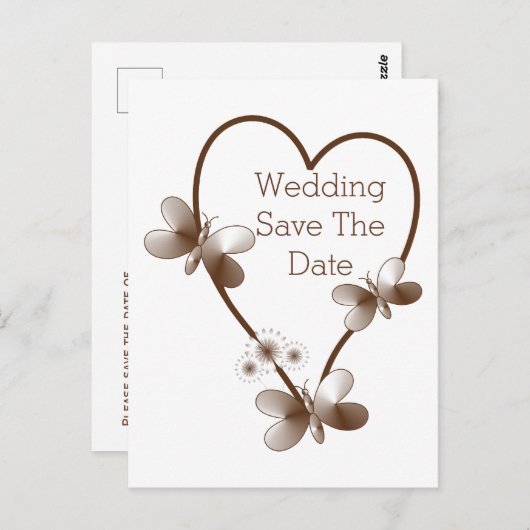 Chocoladehart en vlinders bewaren de datum briefkaart (Voorkant / Achterkant)