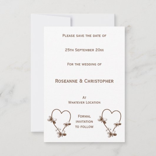 Chocoladehart en vlinders bewaren de datum kaart (Achterkant)