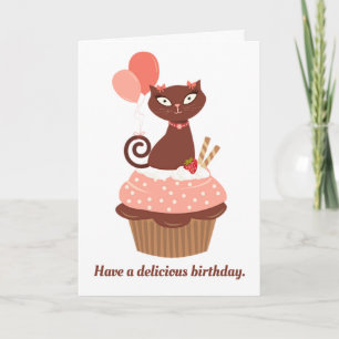 Chocoladekat in een cupcake kaart