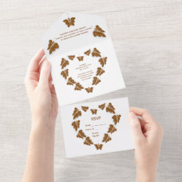 Chocoladekleurige vlinders ontwerp bruiloft all in one uitnodiging