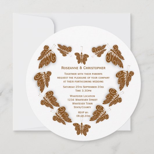 Chocoladekleurige vlinders ontwerp bruiloft kaart (Achterkant)