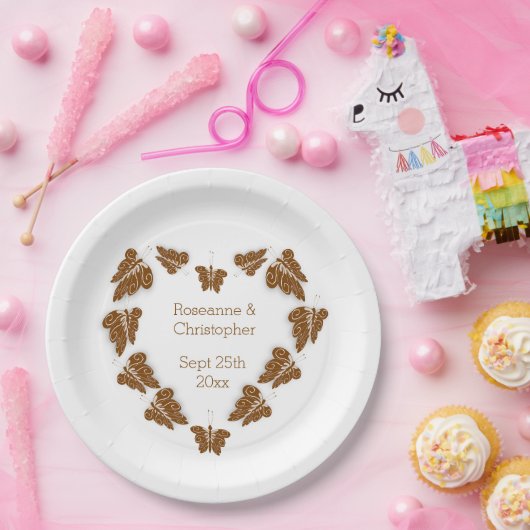 Chocoladekleurige vlinders ontwerp bruiloft papieren bordje (Feest)