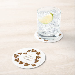 Chocoladekleurige vlinders ontwerp bruiloft ronde kartonnen onderzetter