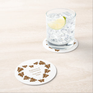 Chocoladekleurige vlinders ontwerp bruiloft ronde kartonnen onderzetter