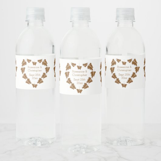 Chocoladekleurige vlinders ontwerp bruiloft waterfles etiket (Flessen)