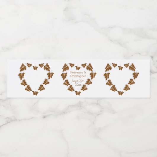 Chocoladekleurige vlinders ontwerp bruiloft waterfles etiket (Enkel label)