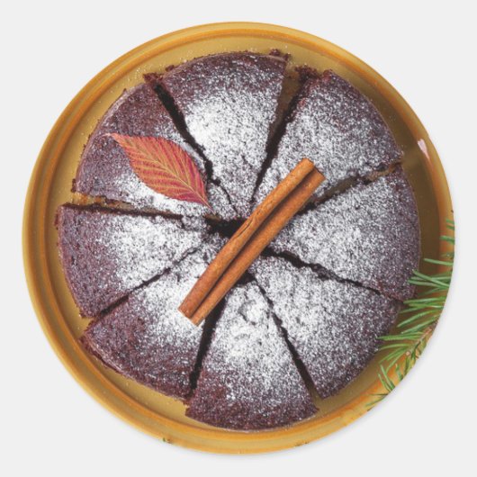 Chocoladekoekje met suikerpoeder ronde sticker (Voorkant)