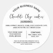 Chocoladekoekjes ingrediëntenlijst bedrijf  ronde sticker (Voorkant)
