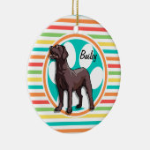 Chocoladelab; heldere regenboogstrepen keramisch ornament (Rechts)