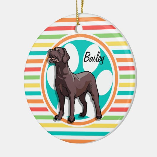 Chocoladelab; heldere regenboogstrepen keramisch ornament (Links)