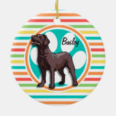 Chocoladelab; heldere regenboogstrepen keramisch ornament (Achterkant)