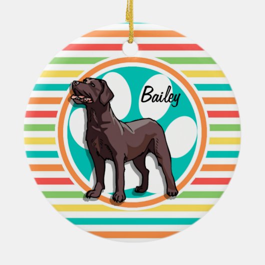 Chocoladelab; heldere regenboogstrepen keramisch ornament (Achterkant)