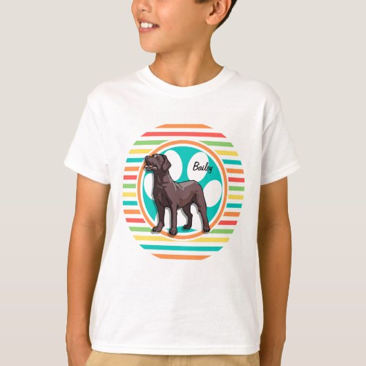 Chocoladelab; heldere regenboogstrepen t-shirt (Voorkant)