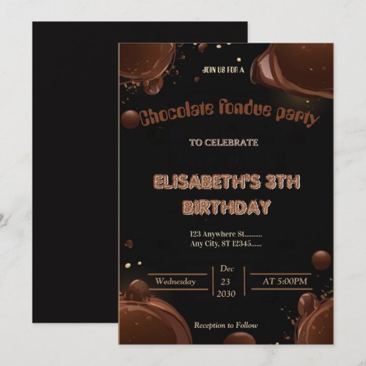 Chocoladeliefhebbers Fondue Feest Uitnodiging (Voorkant / Achterkant)