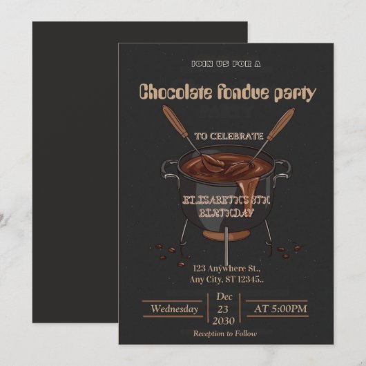 Chocoladeliefhebbers Fondue Feest Uitnodiging (Voorkant / Achterkant)