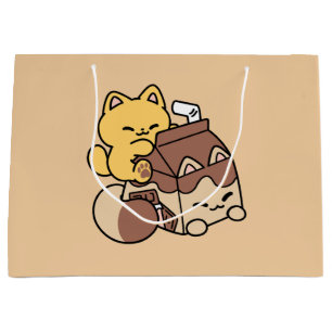 Chocolademelk nippen aan geluk – Kawaii kattenvoer Groot Cadeauzakje