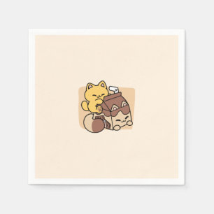 Chocolademelk nippen aan geluk – Kawaii kattenvoer Servet