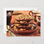 Chocoladepannenkoeken met bananen en karamel briefkaart (Voorkant / Achterkant)