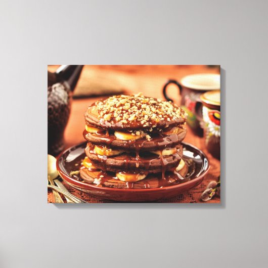 Chocoladepannenkoeken met bananen en karamel canvas afdruk (Voorkant)